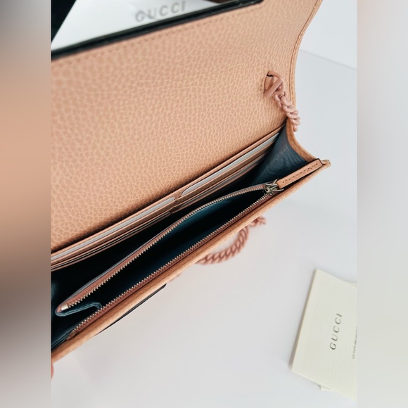GUCCI Dollar Marmont Calfskin Enamel Logo Mini G Perfect Pink Wallet Chain Bag - Picture 9 of 16